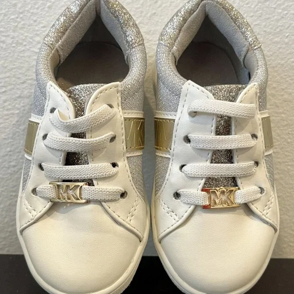 Michael Kors Toddler Girls Jem Square Sneakers in Silver-Gold Size 6 - Picture 9 of 16